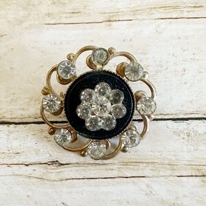 Vintage Rhinestone Floral Scroll Pin
